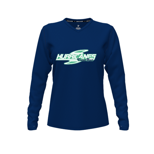 [FTLVCFNV-FYXS-LOGO1] Decker Comfort T-Shirt (Female Youth XS, Navy, V Neck, Logo 1, Long Sleeve)