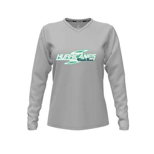 [FTLVCFGY-FYXS-LOGO1] Decker Comfort T-Shirt (Female Youth XS, Gray, V Neck, Logo 1, Long Sleeve)