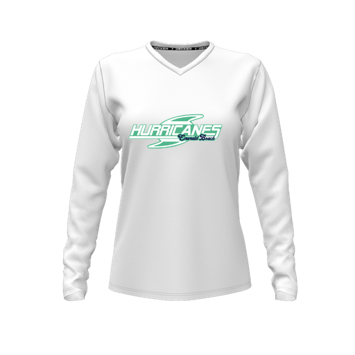 [FTLVPTWH-FYXS-LOGO1] Decker Performance T-Shirt (Female Youth XS, White, V Neck, Logo 1, Long Sleeve)
