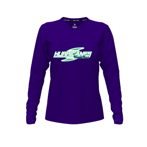 [CUS-DFW-TEES-PER-VNK-LSL-PUR-FYXS-LOGO1] Performance T-Shirt (Female Youth XS, Purple, V Neck, Logo 1, Long Sleeve)